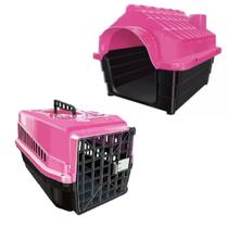Kit Casinha Dog Pet N3 e Caixa Transporte Suporta 7kg Rosa Kit Casinha Dog Pet N3 e Caixa Transporte Suporta 7kg Rosa