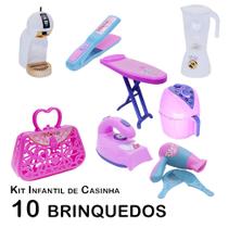 Kit Casinha Infantil Cafeteira Ferro Tábua Secador 10pç Kit Casinha Infantil Cafeteira Ferro Tábua Secador 10pç