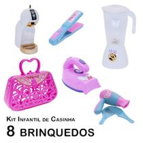 Kit Casinha Infantil Cafeteira Liquidificador Secador 8pç Kit Casinha Infantil Cafeteira Liquidificador Secador 8pç