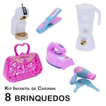 Kit Casinha Infantil Cafeteira Liquidificador Secador 8Pç Kit Casinha Infantil Cafeteira Liquidificador Secador 8Pç