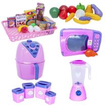 Kit Casinha Menina Brinquedo Frutas Legumes Microondas 33pç