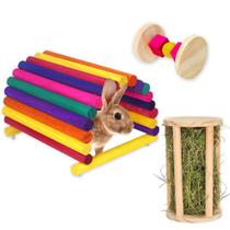 Kit Casinha Porta Feno e Brinquedo Para Mini Coelhos