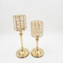 Kit Castiçal Dourado com Cristal cm Candelabro Luxo Sofisticado Porta Vela