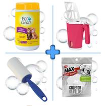 Kit Cat Lenços Umedecidos + Pá Coletora Caixa de Areia + Coletor de Pelos P/Máquina + Rolo Tira Pelo