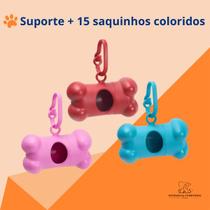 Kit Cata Caca c/ Suporte + 15 Saquinhos Refil Coletor Cachorros e Gatos Four Plastic
