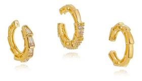 Kit Catarina - Trio Fake Piercing Argola Zircônia Cristal Banhado em Ouro 18k