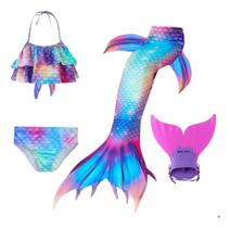 Kit Cauda De Sereia + Biquíni Infantil + Nadadeira Removível