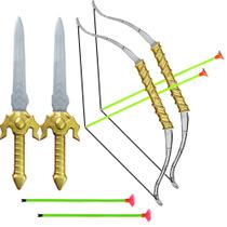 Kit Cavaleiro com 2 Espadas e 5 Arco e Flecha de Brinquedo
