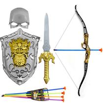 Kit Cavaleiro Infantil com Espada Escudo Máscara Arco e Flecha