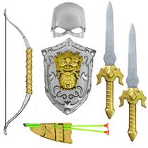 Kit Cavaleiro Medieval Infantil 2 Espadas Escudo Arco e Flecha Máscara
