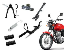 Kit Cavalete Central + Lateral + Estribo + Borracha Cg Titan Fan 125 Ks Es Esd Ano 2000 Até 2008 Apoio Pino Mola Suporte Mola e Parafuso Pezinho Later
