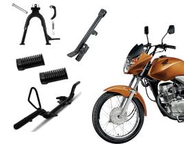 Kit Cavalete Central + Lateral + Estribo + Borracha Cg Titan Fan 150 Ks Es Esd Ano 2004 Até 2013 Apoio Pino Mola Suporte