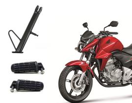 Kit Cavalete Lateral + Par Pedaleira Dianteira Cb 300 Cbx 250 Ano 2001 Até 2015 Pezinho Descanso Apoio Pedal Apoio