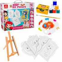 Kit Cavalete Tintas Pincel Para Colorir Pintura Princesas - Brincadeira De Criança