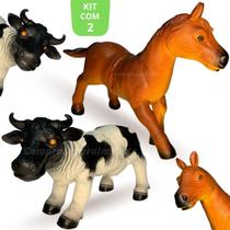 Kit Cavalo Vaca Brinquedo Grande Com Som Borracha Fendinha