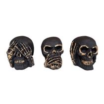 Kit Caveiras Cega/Surda/Muda Preto Com Dourado Skull Kit-08