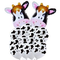 Kit Celebração Vaquinha: 2 Balões Metalizados Vaquinha 63 Cm + 25 Balões Látex Estampados N9 Vaquinha