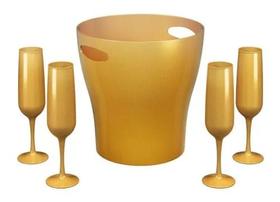 Kit Celebration C/Cooler 4 Taças Espumante Dourado Gliter Coza