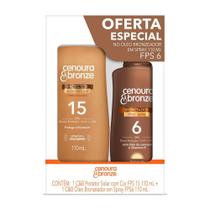 Kit Cenoura & Bronze Protetor Solar com Cor Efeito Dourado FPS 15 110ml e Óleo Bronzeador FPS 6 Spray 110ml