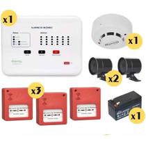 KIT Central Alarme Incêndio Detector Fumaça Botoeira Sirene