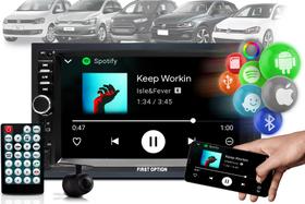 Kit Central Multimídia 2 Din Som Pra Carro Mp5 Automotivo Touch Screen 7 Polegadas Com Espelhamento Via Usb Bluetooth + Moldura Polo Golf Bora Câmera