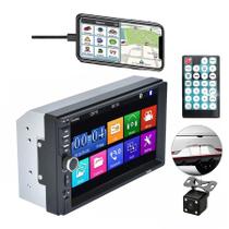 Kit Central Multimídia 7810HC Mp5 2 USB GPS Bluetooth Espelha IOs Android + Câmera de Ré Quadrada 4 Leds