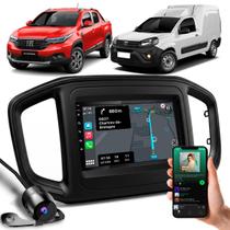 Kit Central Multimídia 9 Polegadas Carplay Android Auto Sem Fio Strada Fiorino 2021 em diante Moldura Câmera de Ré