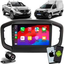 Kit Central Multimídia 9 Polegadas Carplay Android Auto Sem Fio Strada Fiorino 2021 em diante Moldura Câmera de Ré