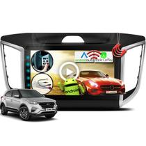Kit Central Multimidia Android Creta 2016 a 2021 - GPS CarPlay Tela Som Mp5 + Câmera Moldura Chicote