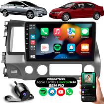 Kit Central Multimídia Carplay Android Auto Sem Fio 9 Polegadas Civic G8 2007 até 2011 Moldura Completa Câmera de Ré
