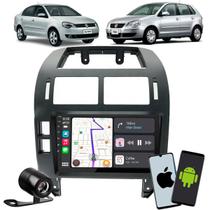 Kit Central Multimídia Carplay Android Auto Sem Fio 9 Polegadas Vw Polo 2003 até 2011 Moldura Completa Câmera de Ré