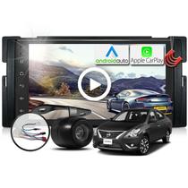 Kit Central Multimidia MP5 + Camera de ré + Chicotes + Moldura Preta Versa 15/20 AndroidAuto CarPlay