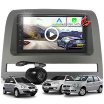 Kit Central Multimidia MP5 + Camera de ré + Moldura Cinza Kiron Palio Siena Idea Strada Weekend