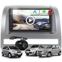 Kit Central Multimidia MP5 + Camera de ré + Moldura Prata Palio Siena Idea Strada Weekend