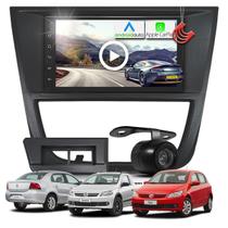 Kit Central Multimidia MP5 + Camera de ré + Moldura Preta Gol Voyage Saveiro G5 AndroidAuto CarPlay