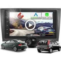 Kit Central Multimidia MP5 + Camera + Moldura Cinza Grafite Corsa Montana Vectra AndroidAuto CarPlay
