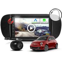Kit Central Multimidia MP5 + Camera ré + Chicote + Moldura Fiat 500 2009 a 2015 AndroidAuto CarPlay