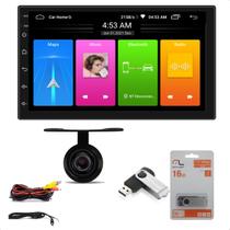 Kit Central Multimídia MP5 Roadstar 2 Din 7pol Android 10.1 RS-808BR Plus Com Câmera de Ré e Pen Drive