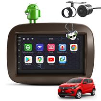 Kit Central Multimídia Sistema Android Espelhamento Usb Bluetooth Fiat Mobi 2016 em Diante Moldura na Cor Marrom