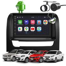 Kit Central Multimídia Sistema Android Espelhamento Usb Bluetooth Fiat Palio Siena Strada Weekend 2013 2014 2015 2016 2017 2018 2019 2020 Moldura na Cor Preto Fosco