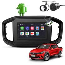Kit Central Multimídia Sistema Android Espelhamento Usb Bluetooth Fiat Strada 2020 em Diante Moldura na Cor Preto Fosco