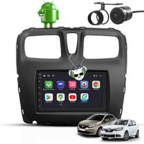 Kit Central Multimídia Sistema Android Espelhamento Usb Bluetooth Renault Sandero e Logan 2016 2017 2018 Moldura na Cor Preto Fosco