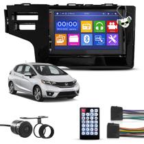 Kit Central Multimídia Universal Espelhamento Usb Mp5 2 Din Bluetooth Câmera de Ré Honda Fit 2015 em Diante Moldura Black Piano