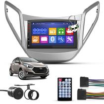 Kit Central Multimídia Universal Espelhamento Usb Mp5 2 Din Bluetooth Câmera de Ré Hyundai Hb20 2012 a 2019 Moldura Prata