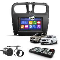 Kit Central Multimídia Universal Espelhamento Usb Mp5 2 Din Bluetooth Câmera de Ré Renault Rn Sandero e Logan Moldura Preto Fosco