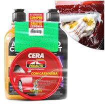 Kit Cera Carnaúba 200g + Lava Auto Autocraft 500ml + Limpa Pneu Autocraft 500ml + Esponja Proauto