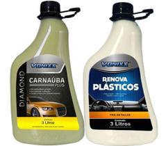 Kit Cera Carnauba Plus 3l + Renova Plastico 3l Carros Motos