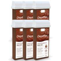 Kit Cera Depilatória Corporal Roll On Refil Chocolate Pack 6 Unidades Depilflax 100g