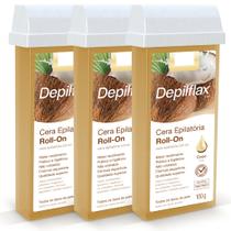 Kit Cera Depilatória Corporal Roll On Refil Coco Pack 3 Unidades Depilflax 100g