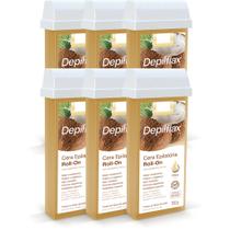 Kit Cera Depilatória Corporal Roll On Refil Coco Pack 6 Unidades Depilflax 100g